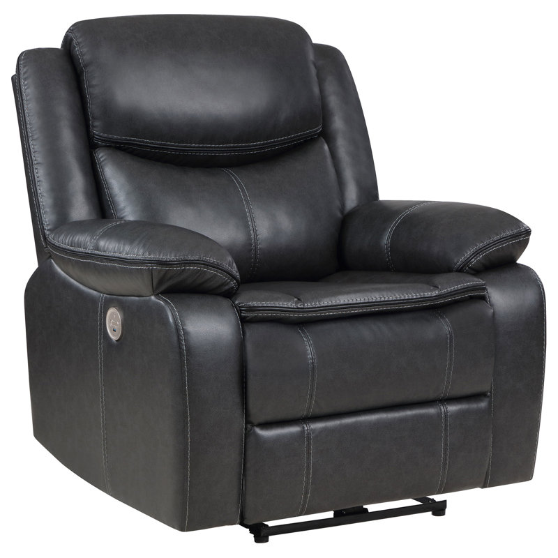 Salerno Dark Grey Upholstered Power Recliner Chair, Dark Gray