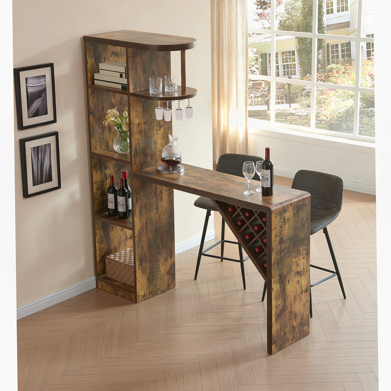 Table de bar avec armoire à vin attachée Porte-verres à vin en métal