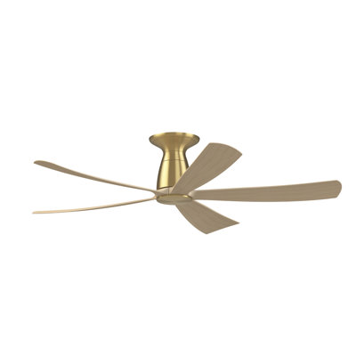 Kute5 52 inch Flush Indoor/Outdoor Smart Ceiling Fan - Brushed Satin Brass with Natural Blades