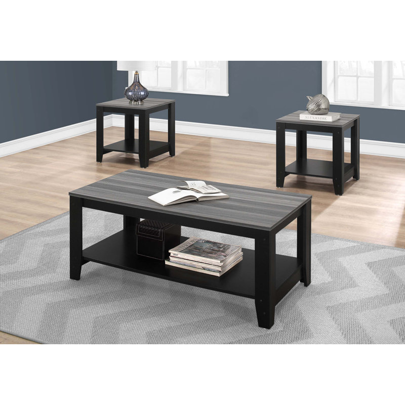 Ensemble de table, ensemble de 3 pièces, café, bout, côté, décor, salon, stratifié, Plateau gris/ base noire