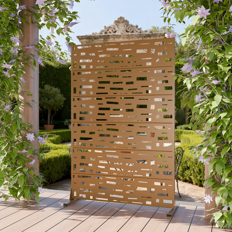 72" Outdoor Rectangular Metal Privacy Screen, 72" H x 47" W x 16" D, Brown