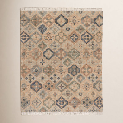 Pali Blue Hand-Woven Geometric Jute Rug