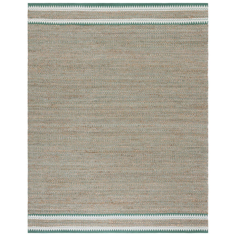 Janellie Natural Fiber Hand Woven Jute/Wool Solid Color Rug in Brown/Green, Rectangle 6' x 9'