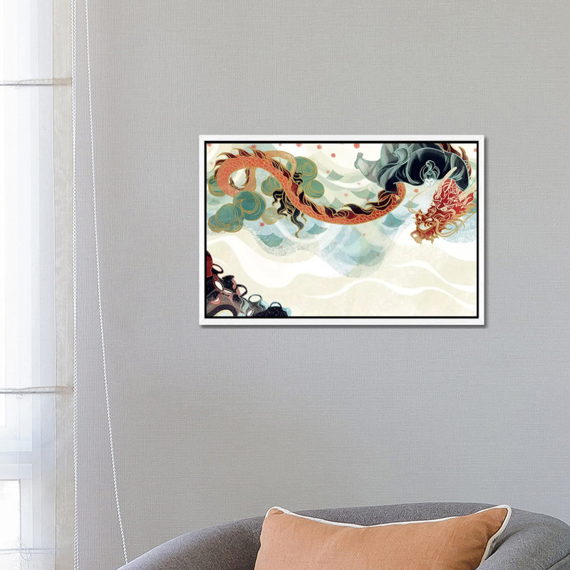 Dragon's Treasure by Sija Hong - Painting on Canvas, White Framed, 66.04 cm H x 45.72 cm W