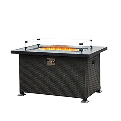 50,000 Gas Fire Pits For Outside, 43.3 Inch Table With Wind , Metal, All-Weather , Easy To Operate Pit Patio, Smokeless Guard, Thick Rust Tabletop, Output,
