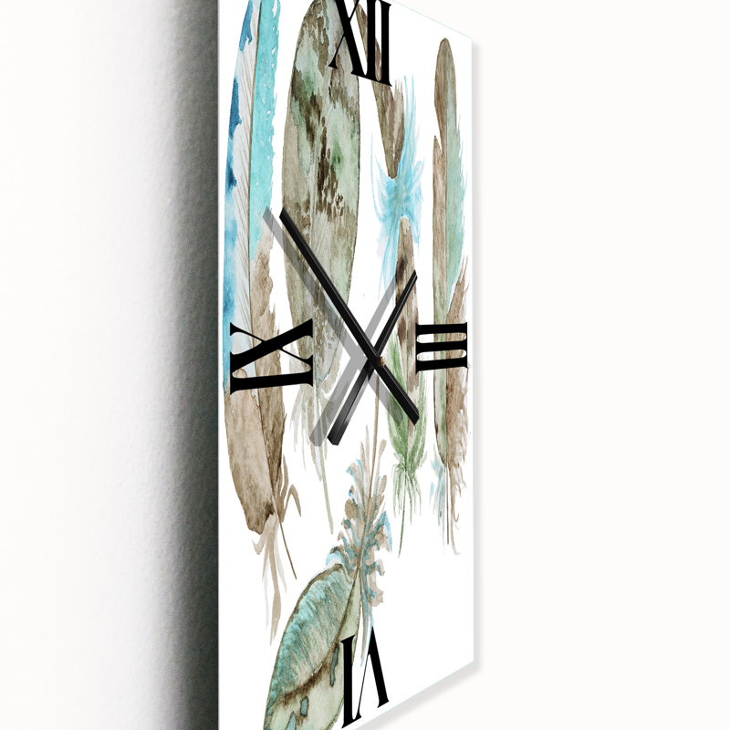 Ensemble de plumes vertes - horloge murale bohémienne et éclectique, Grand