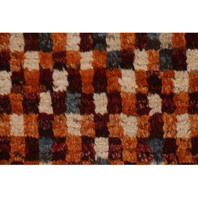 Tapis rouge / orange en laine noué à la main de conception unique 5 pi 8 po x 8 pi 1 po New Age