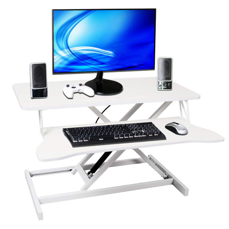 Station de travail blanche à hauteur réglable avec plateau à clavier, vérin pour bureau d'ordinateur portable à mouvement contrôlé, pour ordinateur portable, plateau sur mesure