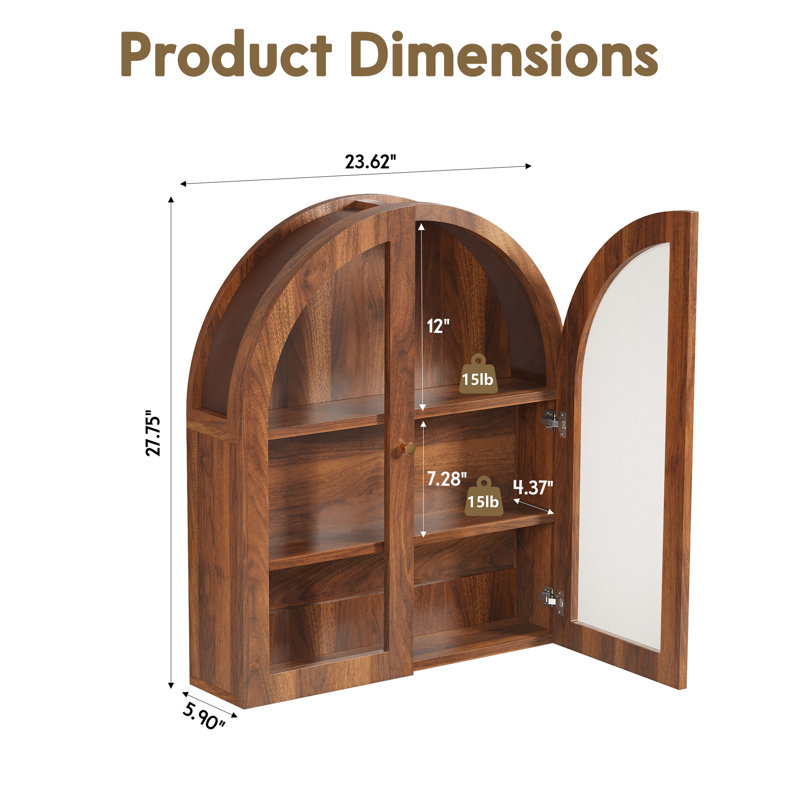 Arched Wall Mounted Cabinet, Walnut