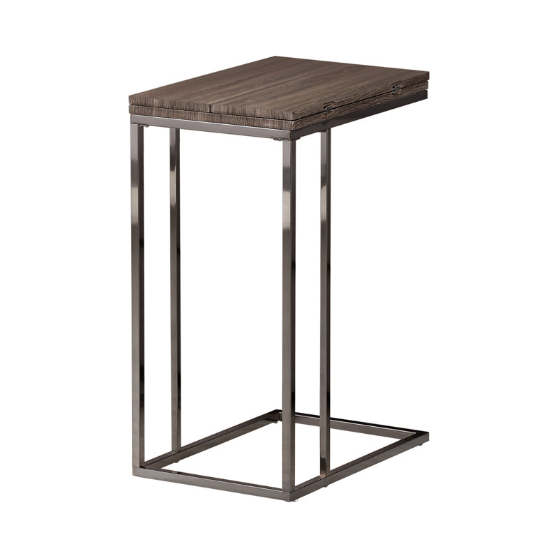 Landaverde Solid Wood Top End Table, Weathered Grey, Black Nickel, 25.25" H x 18" W x 24" D