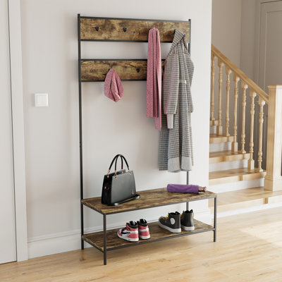 Sylvie Iron Industrial Hall Tree with Bench and Shoe Storage
