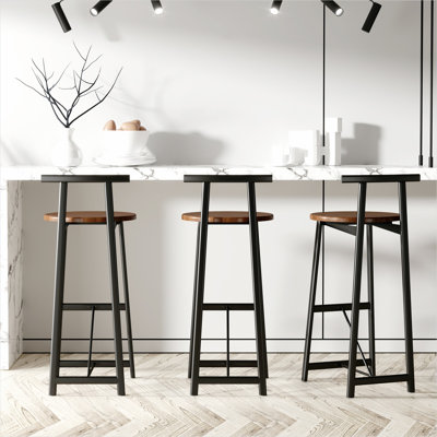 Ensemble de 3 tabourets de bar sans accoudoirs à finition brune, d'une hauteur de comptoir de 27 pouces, idéal pour les îlots de cuisine, style minimaliste moderne