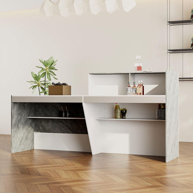 Modern 2-Tier Home Bar with Spacious Counter & Shelves
