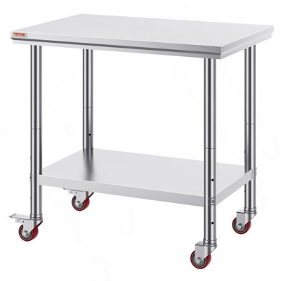Table de travail en acier inoxydable 36 x 24 pouces avec 4 roues Table de préparation commerciale avec roulettes Table de travail robuste pour restaurant de cuisine commerciale