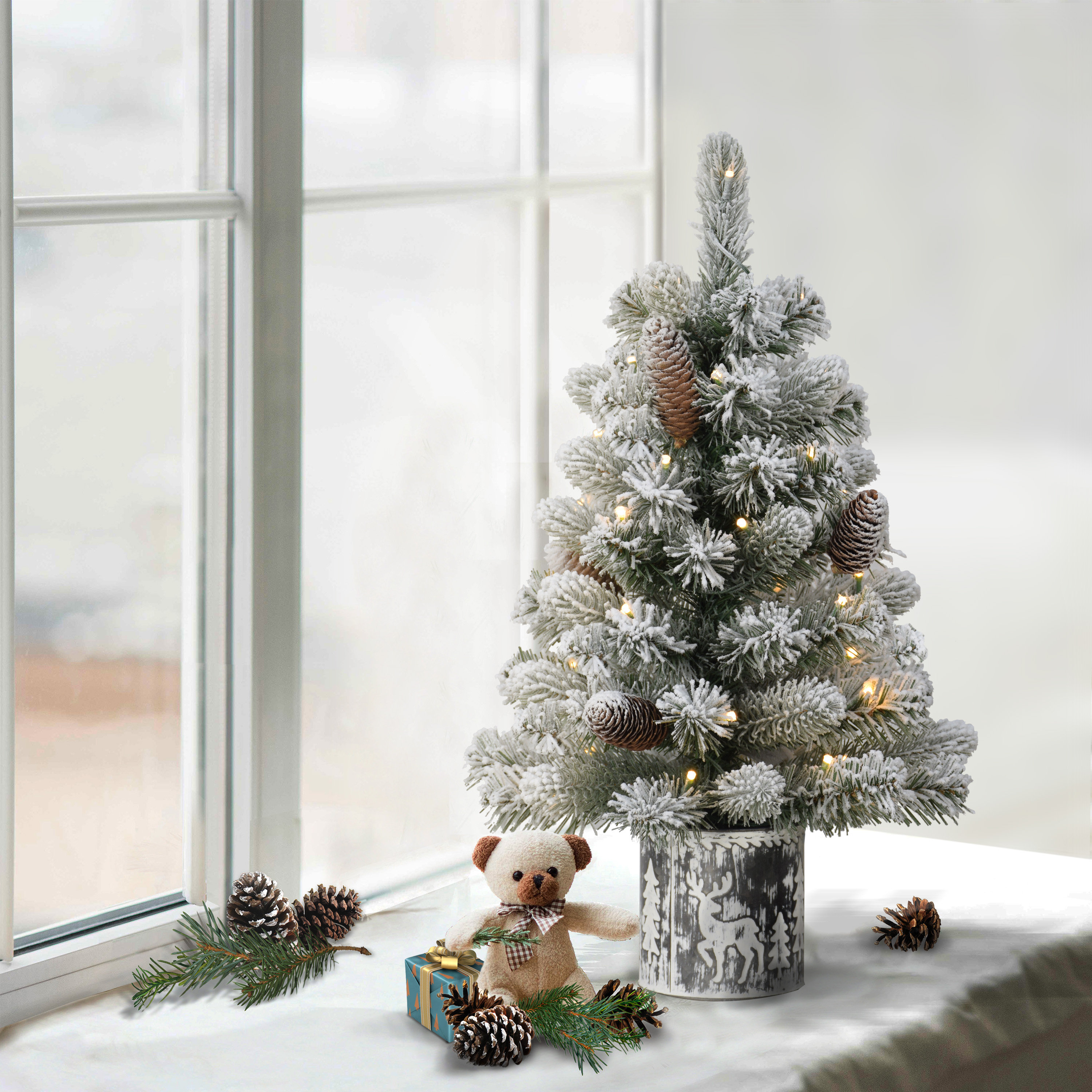 The Holiday Aisle® 2' H Green Realistic Artificial Pine Frosted Christmas Tree with 35 LED Lights & Reviews | Wayfair