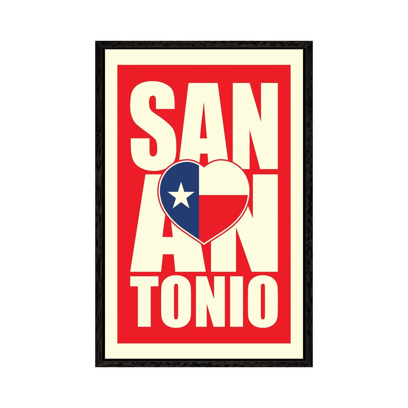San Antonio Typography Heart by Benton Park Prints - Print on Canvas, Black Framed, 152.5 cm H x 101.5 cm W