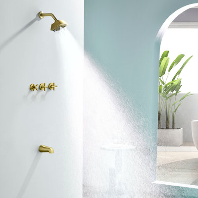 Ensemble de robinet de douche à 3 poignées avec douchette de baignoire à 6 jets et ensemble de garniture de douche avec valve de salle de bain brute