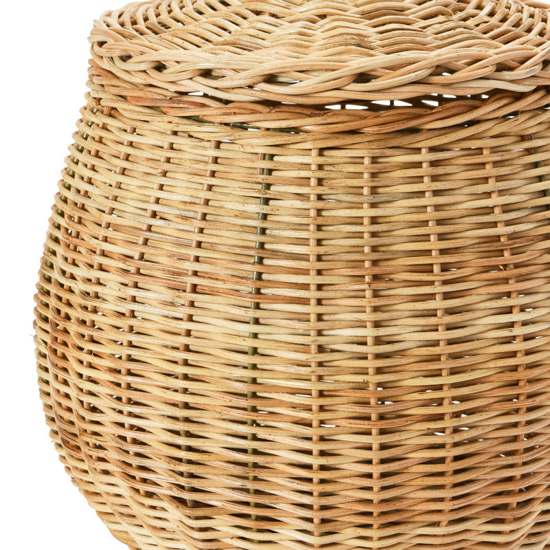 Natural Hand-Woven Wicker Round Storage Baskets with Lids, Set of 2