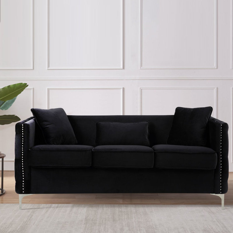 Canapé en velours mauve avec 3 coussins, Velours noir