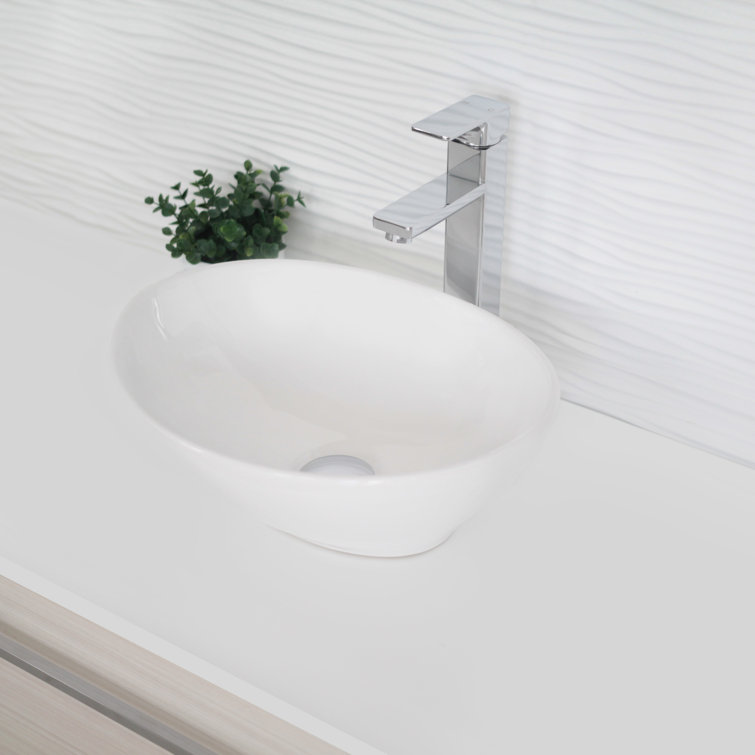 STYLISH 15-3/4"L White Oval Vessel Sink
