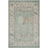 Meadow Oriental Hand-Knotted Wool Area Rug in Willow/Coral/Gray
