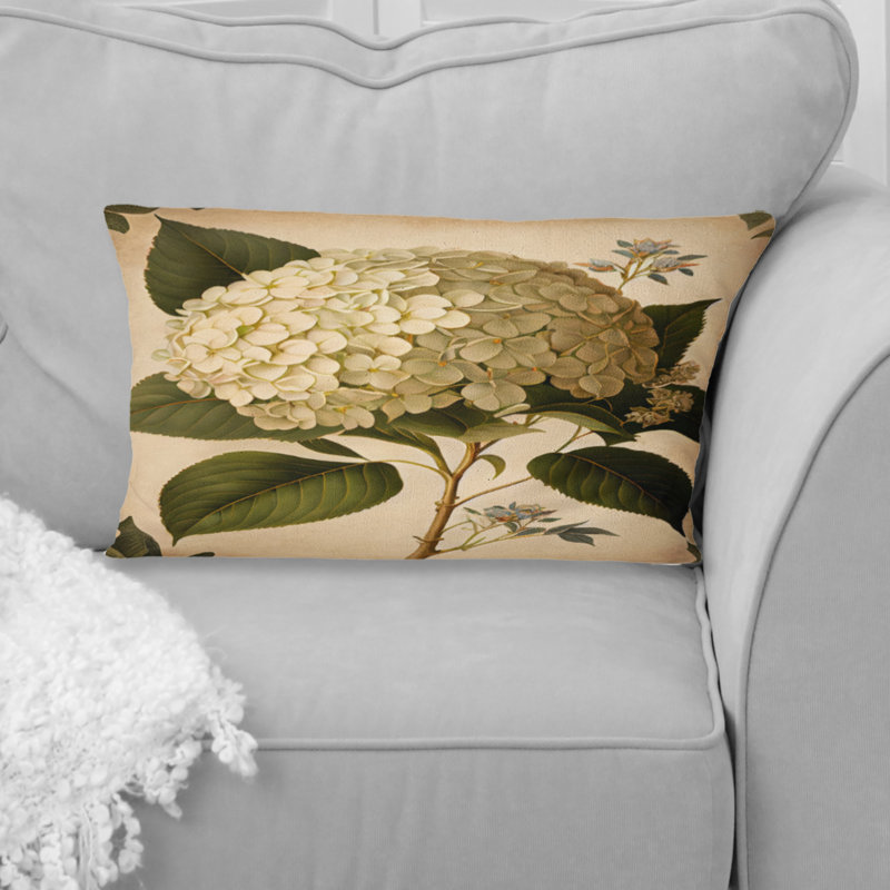 Coussin décoratif à imprimé floral Blossoming Hydrangea In Retro Colors III