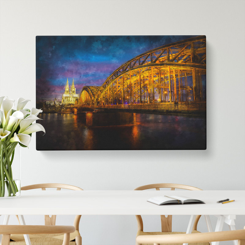 Cologne Cathedral & The Hohenzollern Bridge - Wrapped Canvas Painting, 50cm H x 76cm W x 3cm D