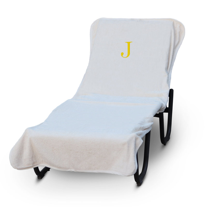 Housse pour chaise longue monogrammée - ensemble de 1 - lettre-bloc, J, Blanc / Doré