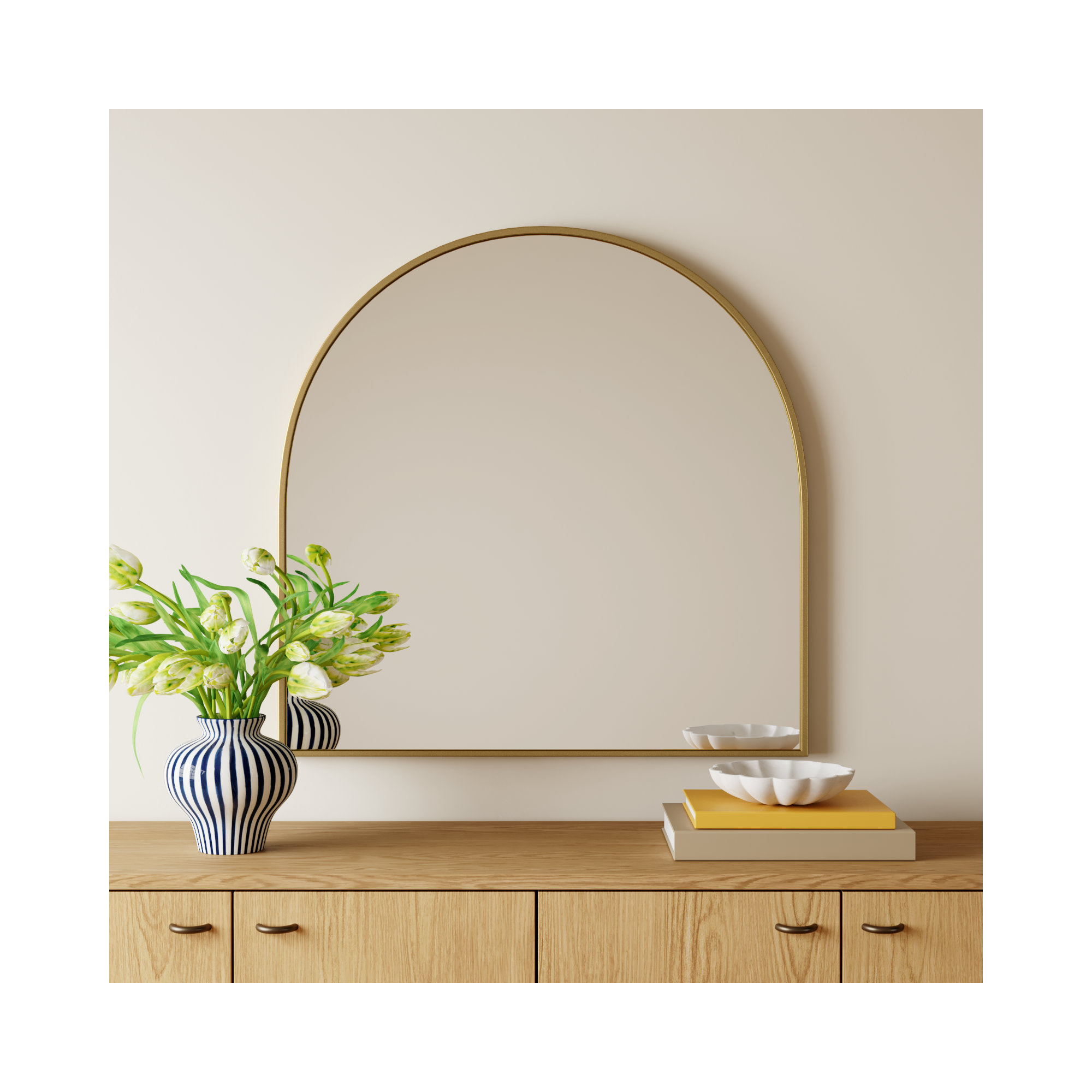 Sabine Metal Arch Wall Mirror, Brass, 36" x 36"