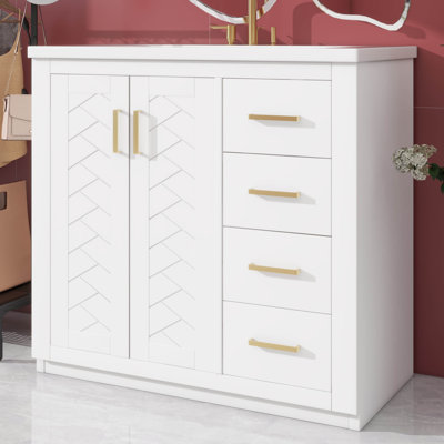 Ensemble de meuble-lavabo 36 po avec lavabo en céramique 36 po, meuble-lavabo autonome avec 3 tiroirs