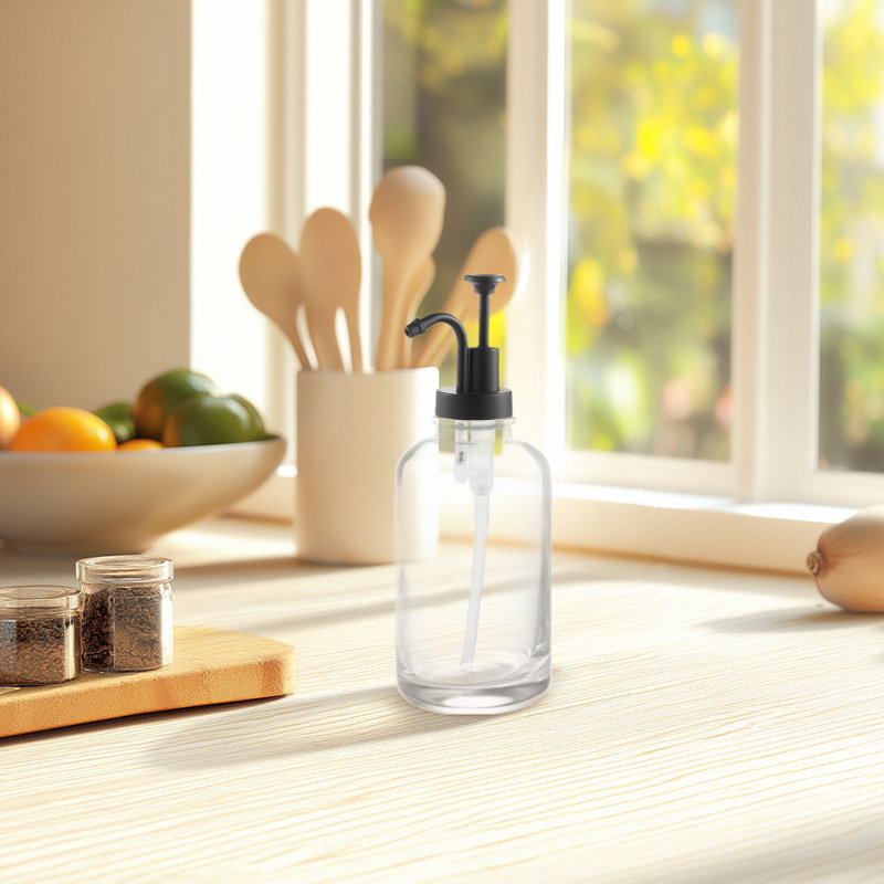 500ml Glass Syrup Dispenser, Clear/Black