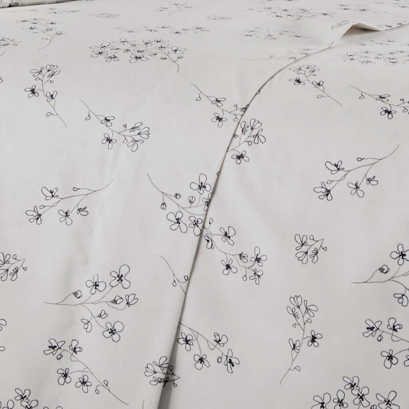 Sweet Florals Collection Floral Sheet Set, Lunar Gray, Queen Sheet Set