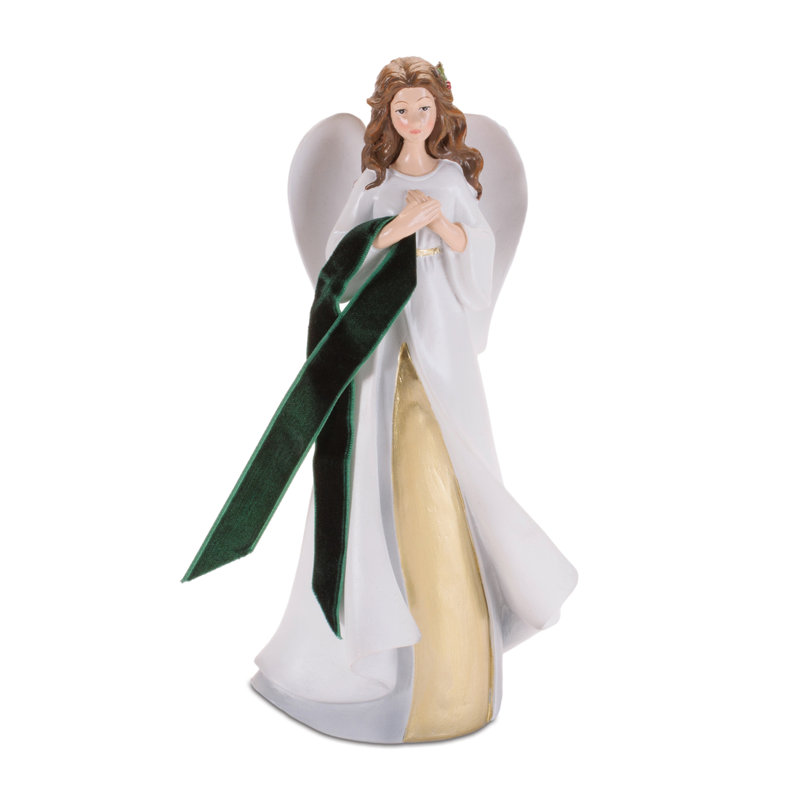 Élégantes figurines d'ange avec ceinture verte (ensemble de 2)