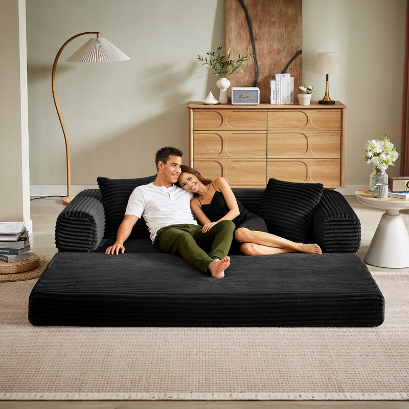 Boneless 81" Convertible Sleeper Sofa Bed with 2 Pillows，2 in 1 Pull Out Cloud Sofa Bed,Corduroy Folding Mattress Couch for Living Room Bedroom