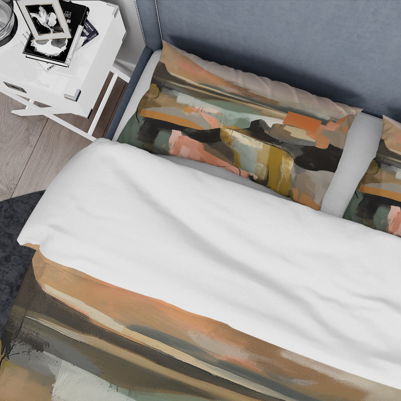 Ensemble de housse de couette abstrait vert et beige Transcendant Reality II - Microfibre de polyester