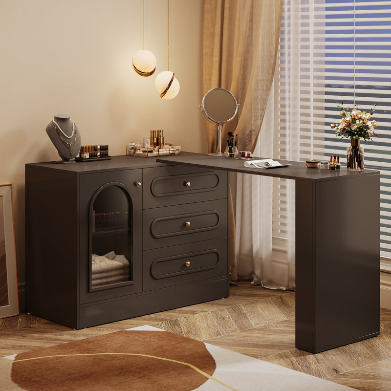 Coiffeuse de maquillage, coiffeuse blanche moderne avec tiroirs réversibles (sans miroir), Noir