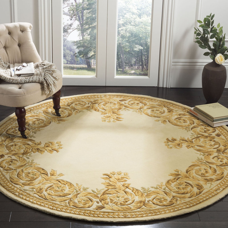 Lenora Naples Hand Tufted Wool Pile Floral Rug, Round 6'
