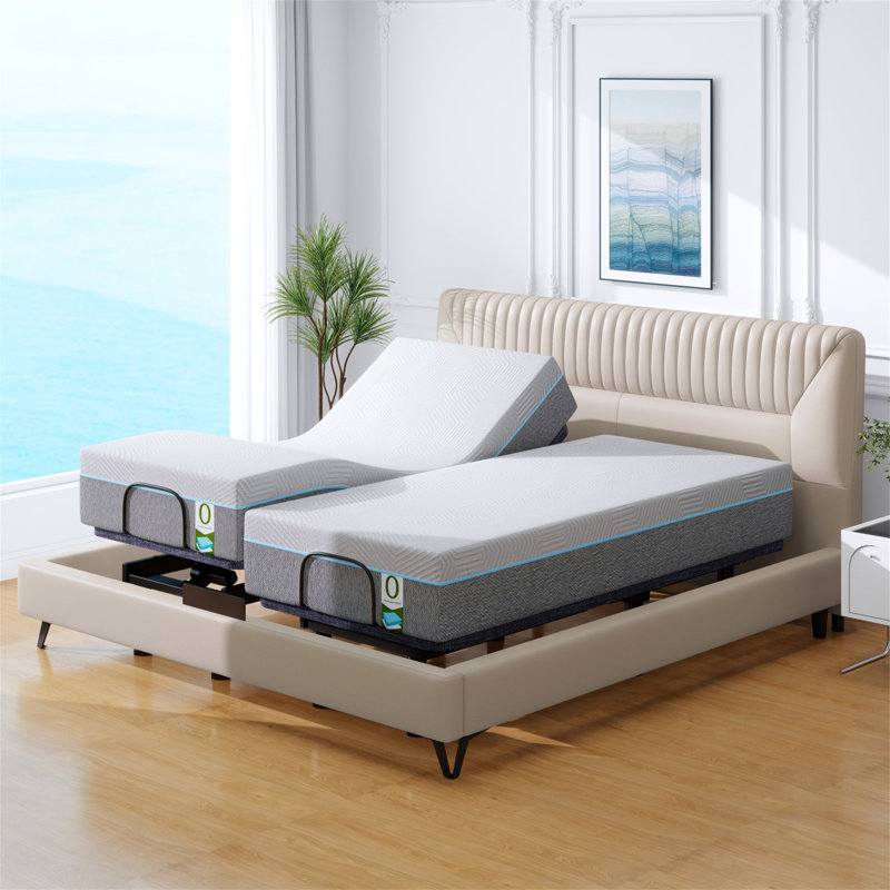 Cadre de lit réglable intelligent avec matelas de massage et de mousse à mémoire de forme - zéro gravité, anti-ronflement, contrôle de l'application, charge USB, capacité de 750 lb, hauteur de 4 po / 8 po / 12 po