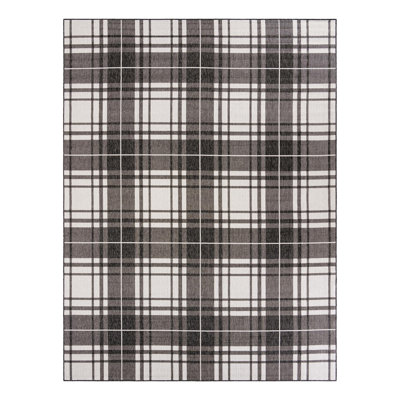 Tatasha Plaid Power Loom Polypropylene Plastic Indoor/Outdoor Area Rug in Black/White