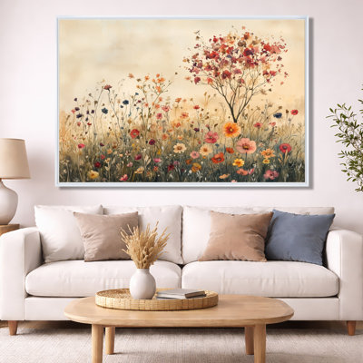 Art mural rouge, fleurs sauvages, toile d'été