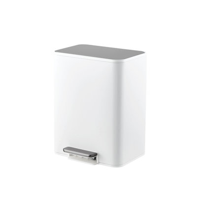 3.4 gal/13L Stainless Steel Trash Can, Slim Step-on Garbage Bin with Soft-Close Lid and Removable Inner Bucket, Fingerprint Resistant Waste Bin,White