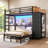 Bunk Bed with Desk and Hall Tree Storage& Charging Station, LED Metal Twin Bunk Beds with 5 Storage Drawers,Under-bed Storage Space,13.4'' Guardrail & Stairs-643917708
