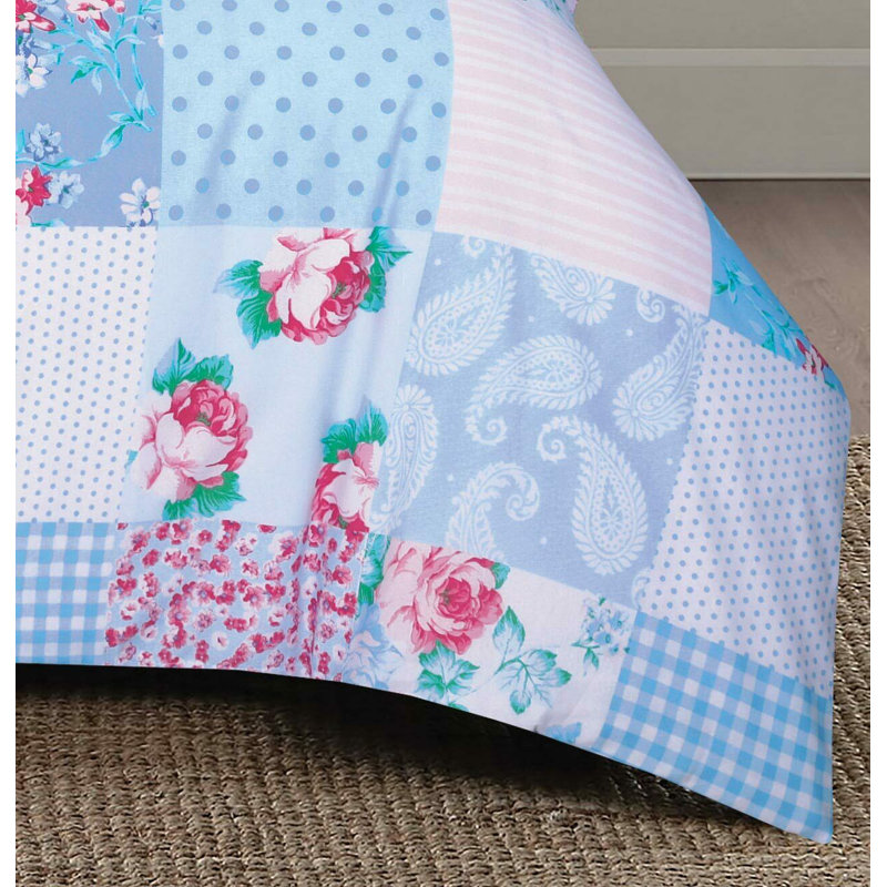 Wilbur Patchwork Duvet Cover Set with Pillowcases, Blue, Single - 1 Standard Pillowcase