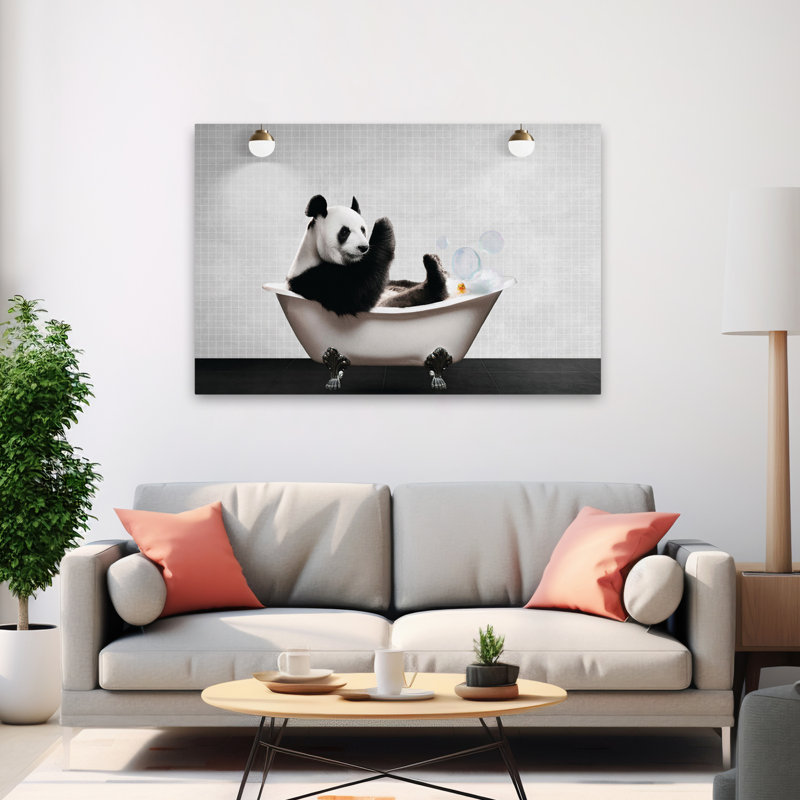 Panda Bath - art contemporain de bulles de canard en caoutchouc, H 40 po x l 60 po