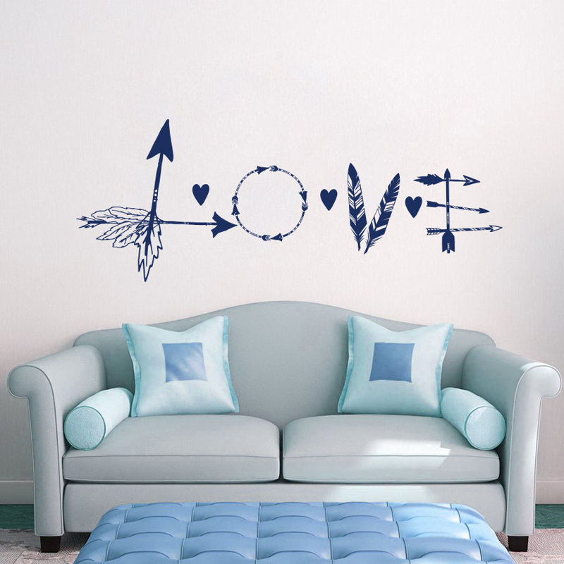 Décalcomanie murale flèche en plumes love, Bleu marine