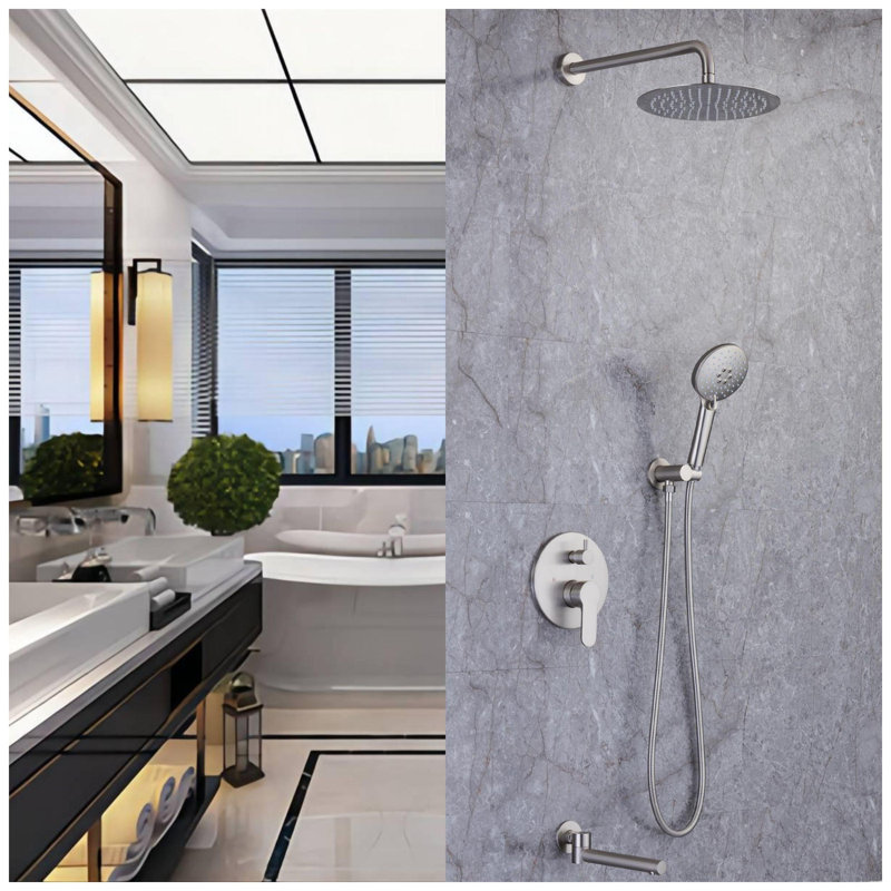 Système de douche complet avec valve brute, Nickel brossé