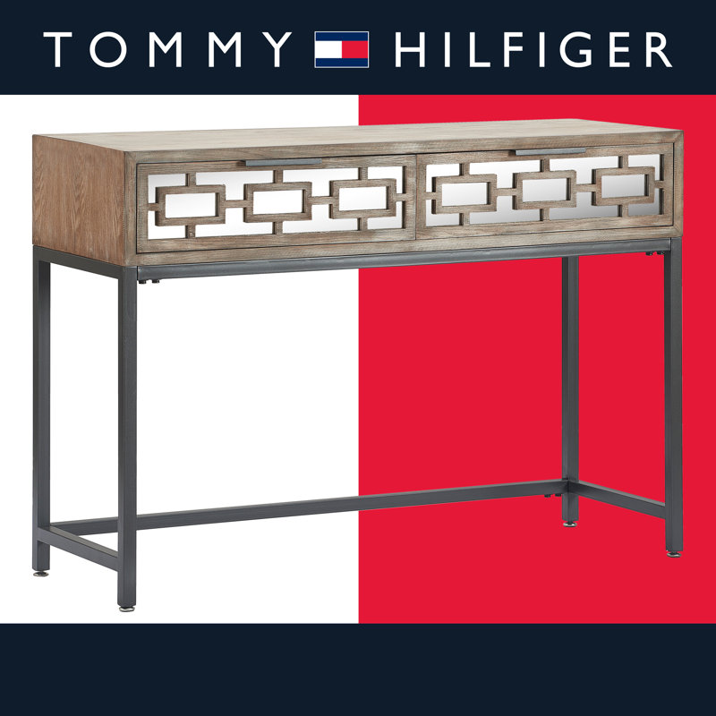 Tommy Hilfiger Hayworth Modern Mirrored Console Table, 45.25" W Weathered Wood Entryway Table with 2 Drawers and Metal Frame