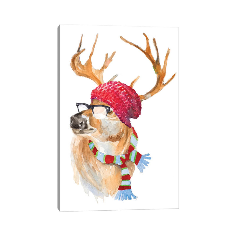 «Winter Fun Deer» par Lanie Loreth - peinture sur toile tendue, H 40 po x l 26 po x P 1,5 po