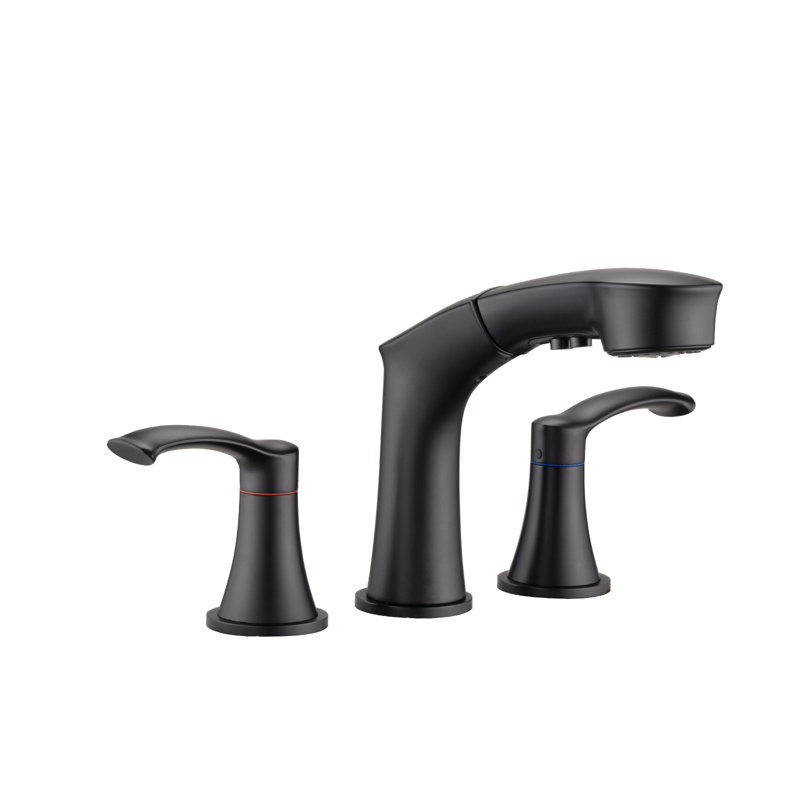 Widespread Faucet 2-handle Bathroom Faucet Pull-out Bathroom Basin Faucet with Pull Out Sprayer, Matte Black