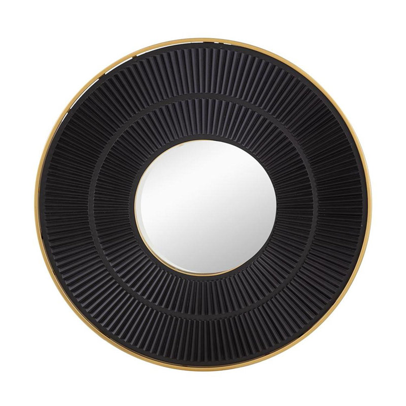 Manufactured Wood Frame Vertical Mirror, Golden Black, 31.5" x 31.5", Round
